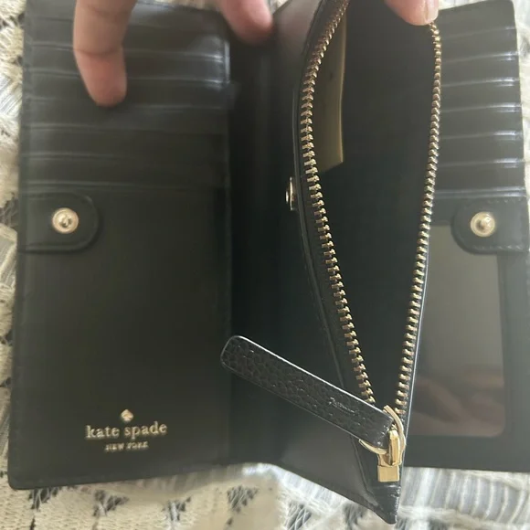kate spade Black Leather Zip Wallet with Gold Logo - Picture 5 of 5